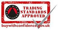 Trading Standards Approved" logo with a checkmark, the text "buywithconfidence.gov.uk," and proudly endorsed by Locktech London Group.