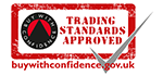 Trading Standards Approved" logo with a checkmark, the text "buywithconfidence.gov.uk," and proudly endorsed by Locktech London Group.